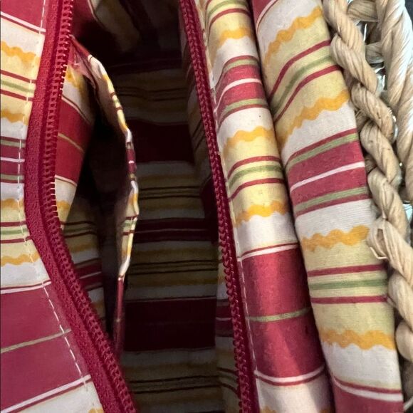 Genuine Sonoma Jeans Co. Woven Straw Purse w/ Floral Cloth Lining & Beach Scene - Picture 7 of 9